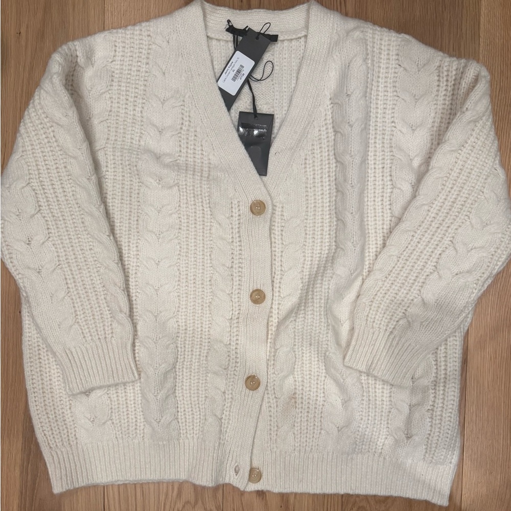 Jenni Kayne Cream Cardigan with Chunky Cable Knit Texture